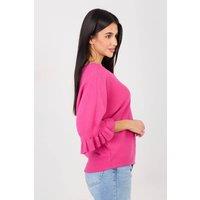Love Lace Women's Elegant Viscose Blend Round Neck Sweater Frill in Pink