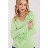 Love Lace Women's Elegant Cotton V Neck Fitted Bell Sleeve Blouse in Green