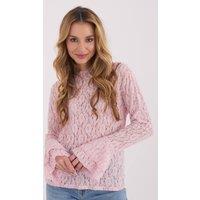 Love Lace Women's Elegant Fitted Lace Blouse with Bell Sleeves Style 223407 in Pink
