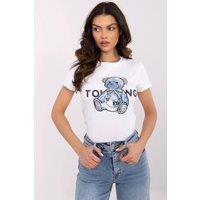 Love Lace Women's Soft Cotton Round Neck Teddy Bear Sequin T-Shirt in White
