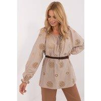 Love Lace Women's Cotton Boho Lace Blouse with Belt in Beige | Size: S/M