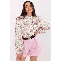 Love Lace Women's Floral Puff Sleeve Stand Collar Long Shirt in White | Size: S/M