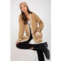 Love Lace Women's Long Sleeve Button Cardigan With Contrast Trim in Beige