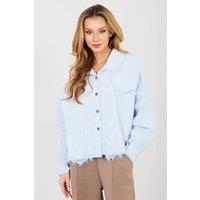 Love Lace Women's Denim Jacket with Lace Hem Detail in Blue