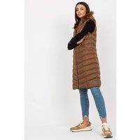 Love Lace Women's Long Lined Zip Front Vest with Detachable Hood Style 171690 in Brown | Size: Large