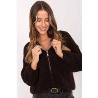 Love Lace Women's Boucle Zip Cardigan Sweater with Round Neck in Brown