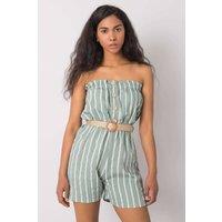 Love Lace Women's Casual Striped Jumpsuit with Belted Waist in Green | Size: Large