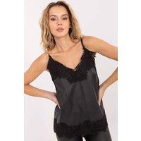 Love Lace Women's Faux Leather Lace V Neck Adjustable Cami Top in Black