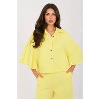 Love Lace Women's Casual Short Denim Jacket with Frayed Sleeves in Yellow