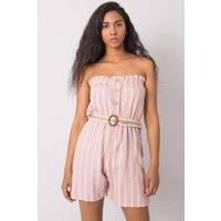 Love Lace Women's Casual Striped Belted Jumpsuit with Button in Pink | Size: Small