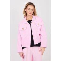 Love Lace Women's Corduroy Bomber Jacket with Detachable Brooch in Pink