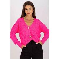 Love Lace Women's Openwork Button Front Cardigan Sweater in Pink