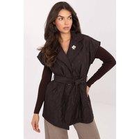 Love Lace Women's Elegant Quilted Vest with Tie Belt & Lapels in Brown