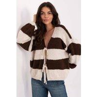 Love Lace Women's Oversized Striped Tie Front Cardigan Sweater in Brown