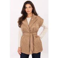 Love Lace Women's Elegant Quilted Vest with Tie Belt & Pockets in Brown