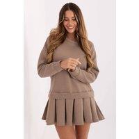 Love Lace Women's Soft Cotton Elastane Pleated Mini Dress in Taupe