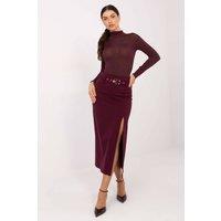 Love Lace Women's Elegant Drape Midi Skirt with Front Slit Belt in Burgundy | Size: Medium
