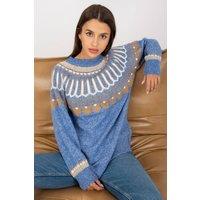 Love Lace Women's Long Sleeve Stand Collar Sweater Pattern Style 170821 in Blue