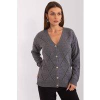 Love Lace Women's Elegant Openwork V Neck Button Cardigan in Grey