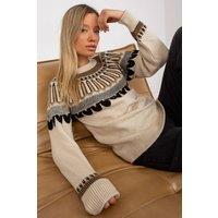 Love Lace Women's Long Sleeve Stand Collar Sweater Pattern in Beige