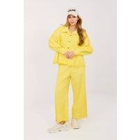 Love Lace Women's High Waisted Wide Leg Jeans with Lace Hem in Yellow