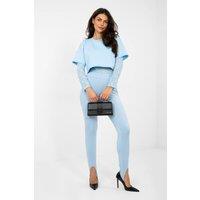 Love Lace Women's Everyday High Waist Long Leggings with Heel Fold in Blue