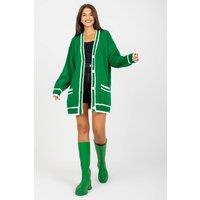 Love Lace Women's Long Sleeve Cardigan with Contrast Trim Pockets in Green