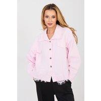 Love Lace Women's Denim Jacket with Decorative Lace Hem in Pink