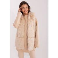 Love Lace Women's Soft Polyester Faux Fur Vest with Pockets Style 186707 in Beige | Size: Large/XL