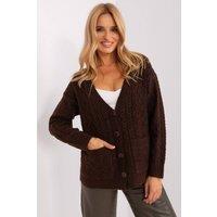 Love Lace Women's V Neck Button Cardigan Sweater with Texture in Brown