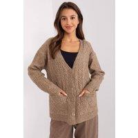 Love Lace Women's Variegated Texture Button V Neck Cardigan in Beige