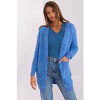 Love Lace Women's Variegated Texture Pocket Cardigan in Blue