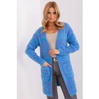 Love Lace Women's Unbuttoned Textured Cardigan with Slip Pockets Style 189210 in Blue