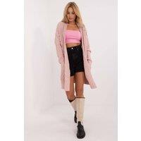 Love Lace Women's Long Open Front Cardigan with Slip Pockets Style 199516 in Pink
