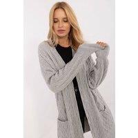 Love Lace Women's Long Open Front Textured Cardigan with Pockets in Grey