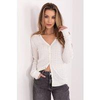 Love Lace Women's Openwork V Neck Button Cardigan Sweater Style 226409 in White | Size: Small