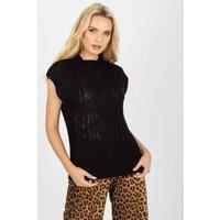 Love Lace Women's Sleeveless Knitted Jacket Plaid Weave in Black | Size: S/M