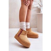 Love Lace Women's Ankle High Snow Boots Suede Faux Fur Platform Pattern Upper in Camel | Size: 6.5