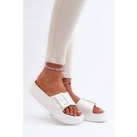 Love Lace Women's Platform Flip Flops with Buckle Strap Lightweight Foam Summer in White | Size: 8.5