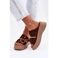 Love Lace Women's Platform Suede Sandals with Buckled Straps & Soft Insole in Brown | Size: 7.5