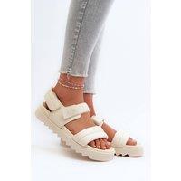 Love Lace Women's Big Star Platform Sandals with Velcro Fastening for Comfort in Beige | Size: 8.5