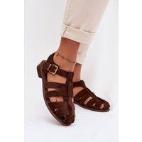 Love Lace Women's Roman Style Flat Sandals Adjustable Strap Gold Buckle Summer in Brown | Size: 6.5