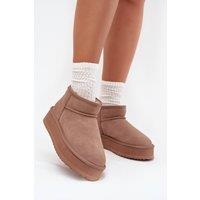 Love Lace Women's Natural Suede Insulated Snow Boots Thick Fur Platform Slip On in Taupe | Size: 8.5