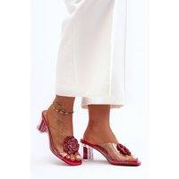 Love Lace Women's Transparent Heeled Sandals With Sequin Heel & Jewel Strap in Pink | Size: 6.5