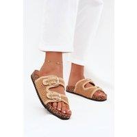 Love Lace Women's Crocheted Sandals with Cork Platform & Contoured Suede Insole in Beige | Size: 4.5