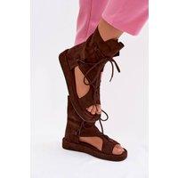 Love Lace Women's Stylish High Upper Sandals with Front Lacing & Zip Closure in Brown | Size: 5.5