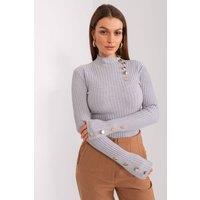 Love Lace Women's Ribbed Stand Collar Viscose Knit Sweater in Grey | Size: S/M