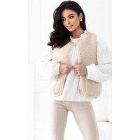 Love Lace Women's Faux Fur Teddy Sleeveless Button Vest in Beige | Size: XL