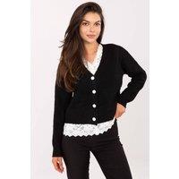 Love Lace Women's Elegant Smooth Pattern Button Cardigan Sweater in Black