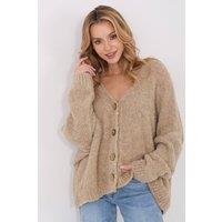 Love Lace Women's Loose V Neck Cardigan Sweater with Buttons in Beige